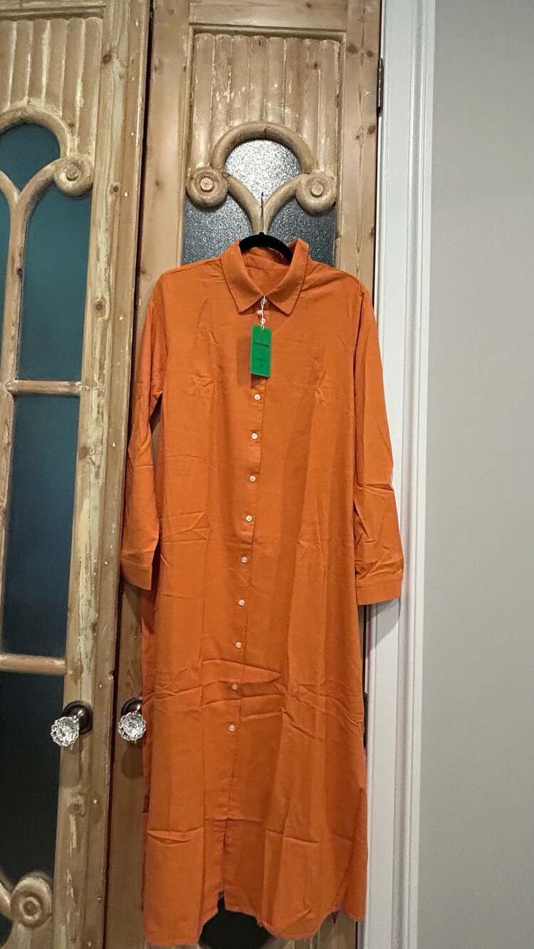 Leyoutx Maxi Shirt Dress Size XL Orange Long Sleeve Cotton Blend